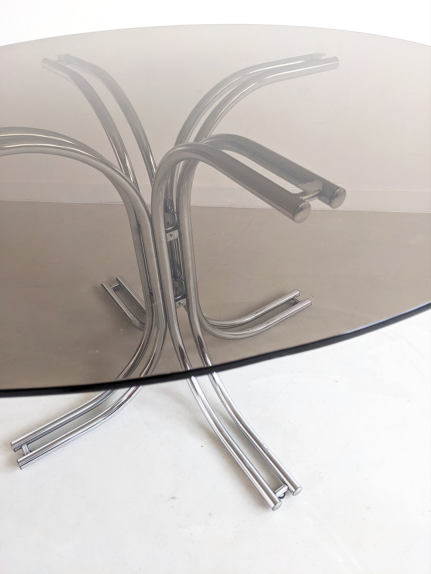 Italian Chrome & Smoked Glass Dining Table 1970's