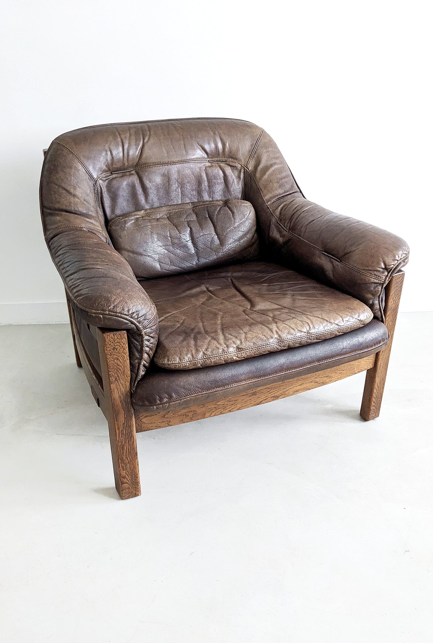 Brutalist Set of Leather Sofa & Loungechair by Hain & Thome 1970's