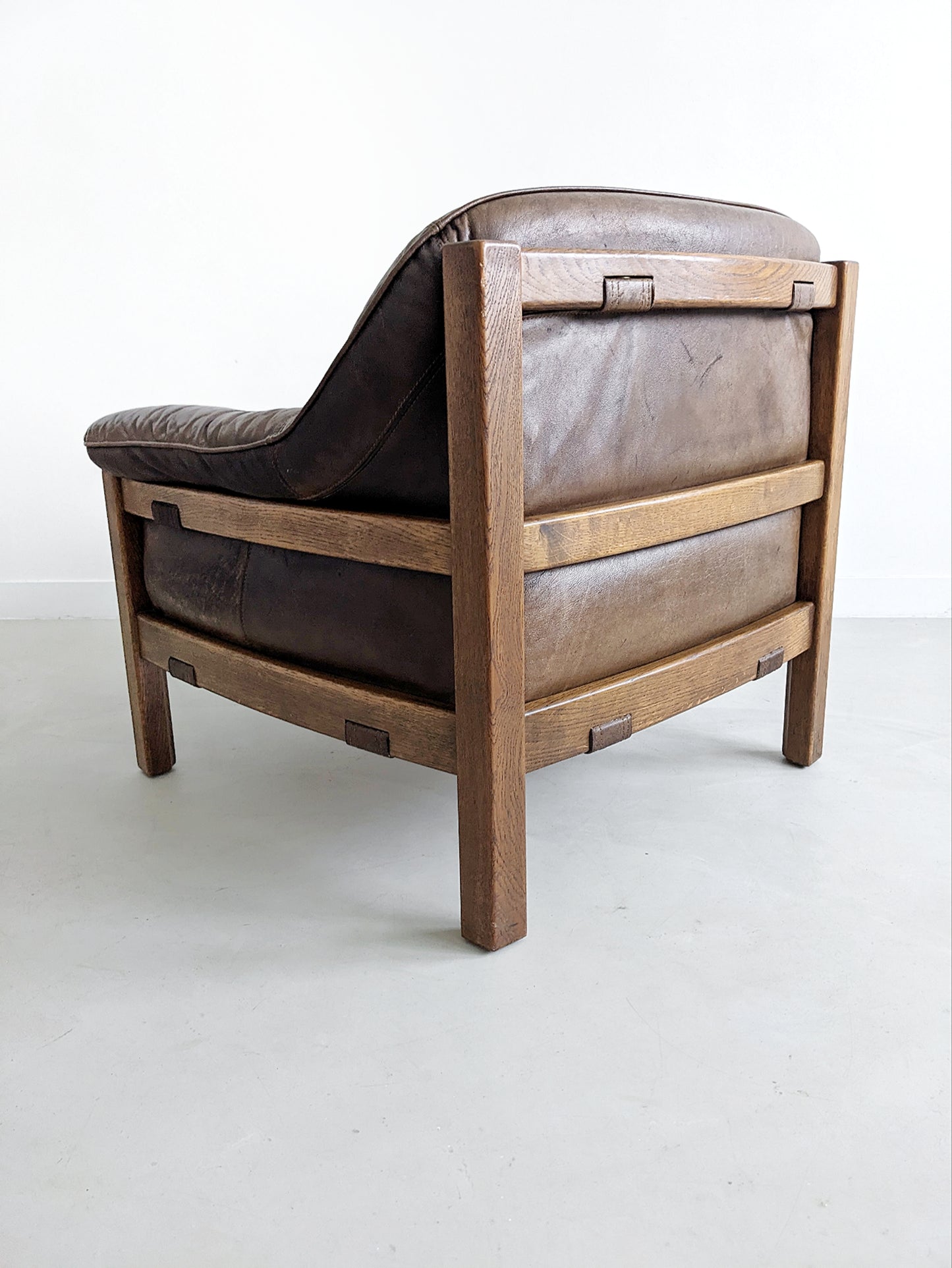 Brutalist Set of Leather Sofa & Loungechair by Hain & Thome 1970's