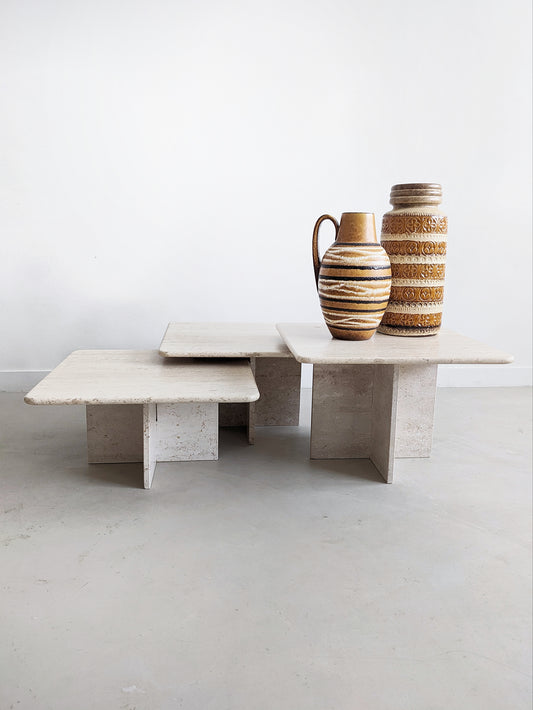 Set of 3 Travertine Nesting Tables 1980's