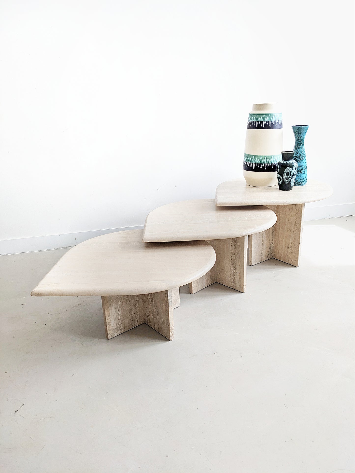 Set of 3 Travertine Teardrop Nesting Tables 1980's