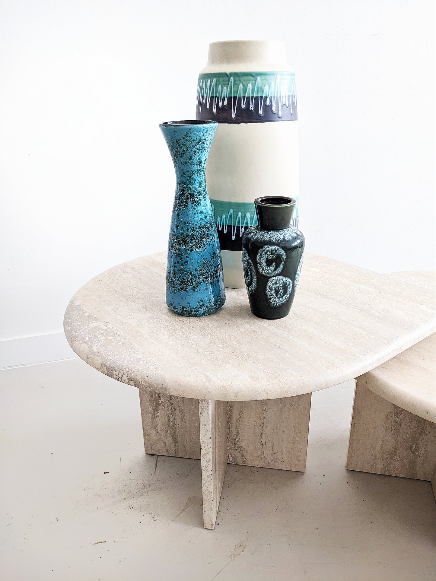 Set of 3 Travertine Teardrop Nesting Tables 1980's