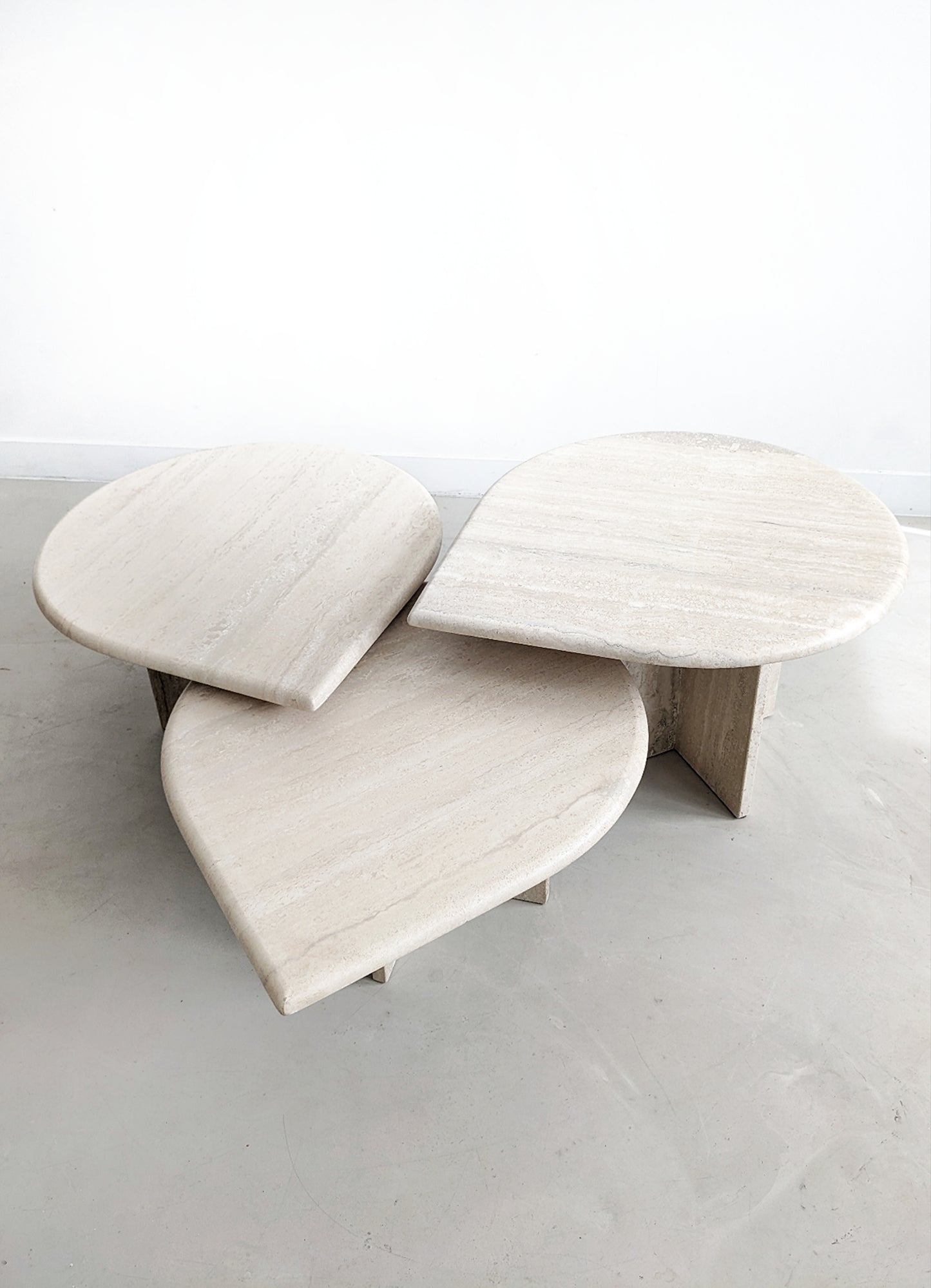 Set of 3 Travertine Teardrop Nesting Tables 1980's