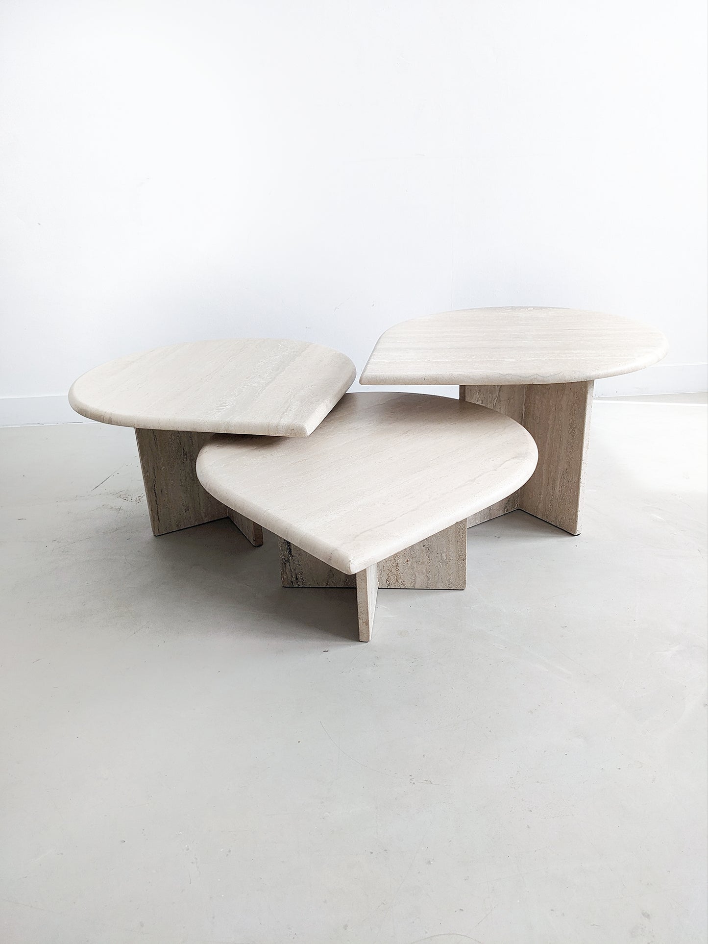 Set of 3 Travertine Teardrop Nesting Tables 1980's