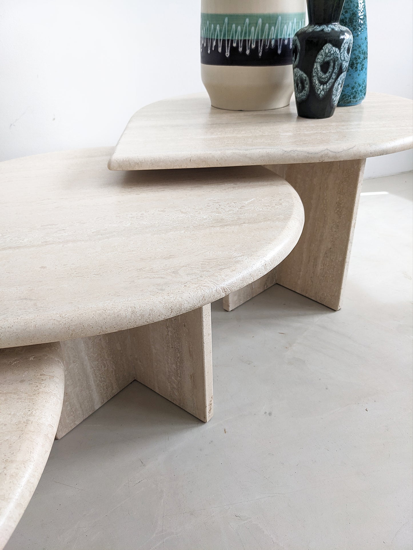 Set of 3 Travertine Teardrop Nesting Tables 1980's