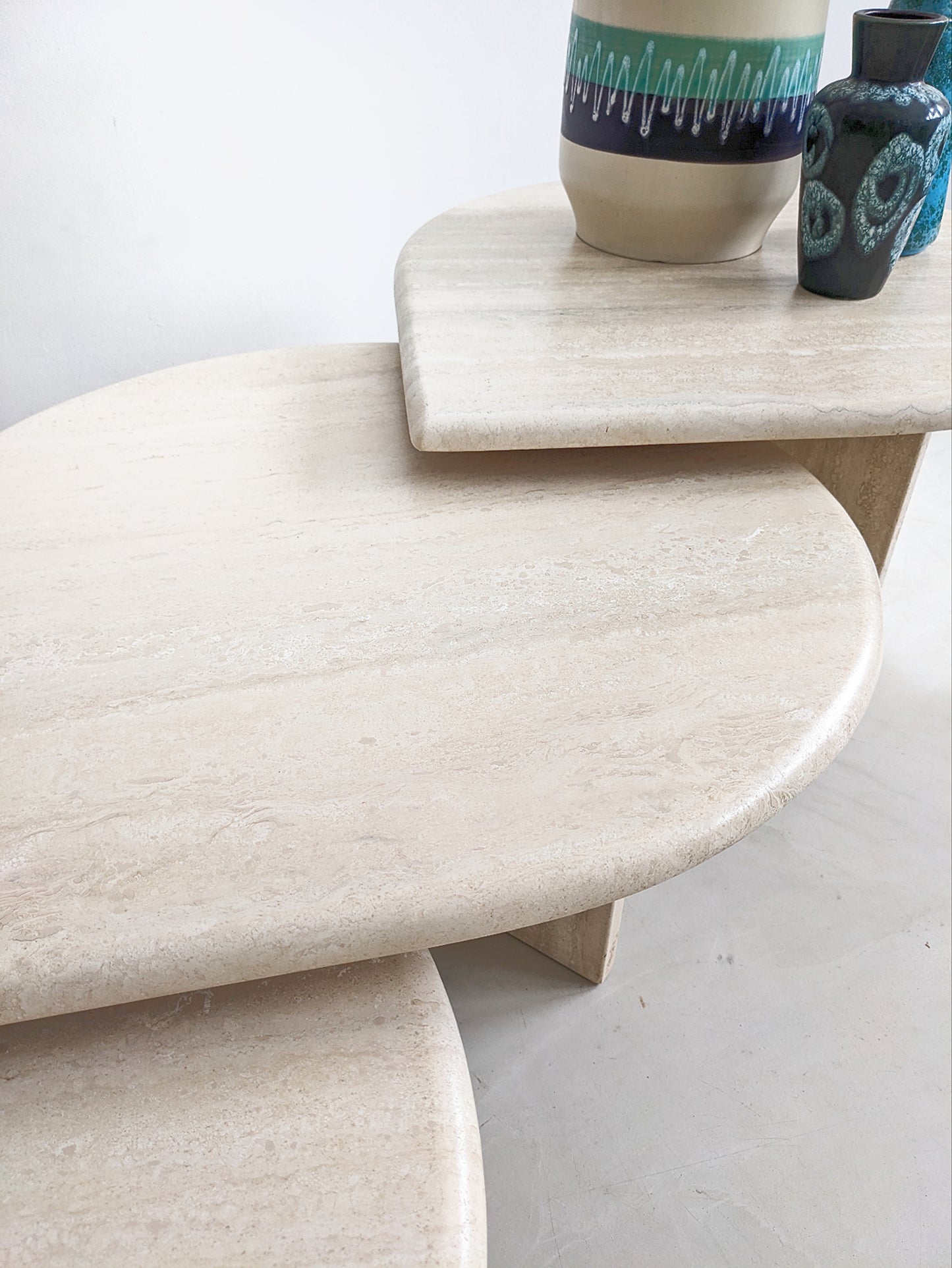 Set of 3 Travertine Teardrop Nesting Tables 1980's