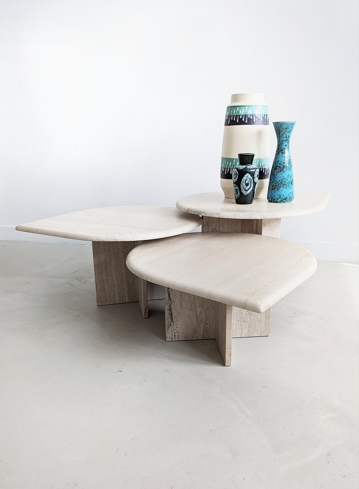 Set of 3 Travertine Teardrop Nesting Tables 1980's