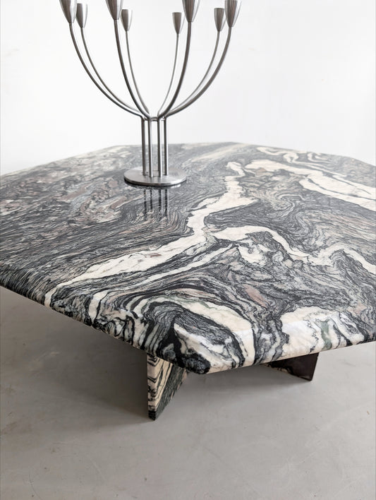 Italian Hexagon Coffee Table in Cipollino Ondulato Marble 1970s