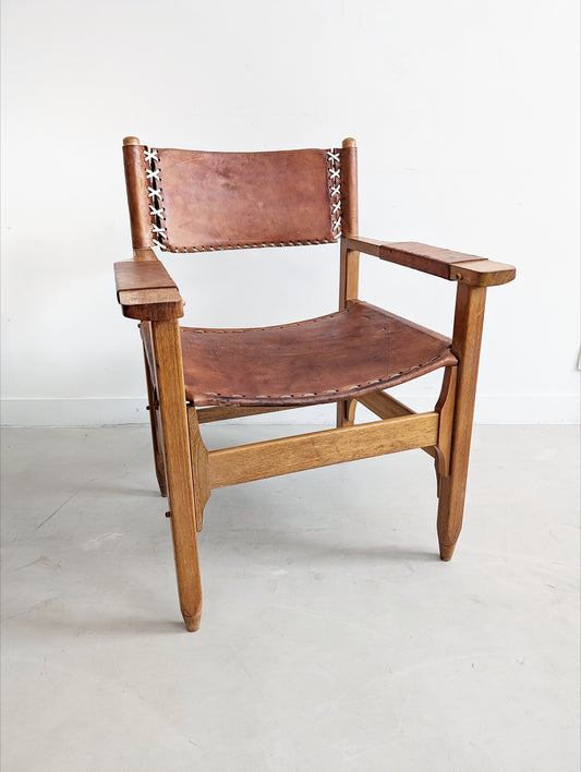 Brown Leather Safari Chair by Werner Biermann for Arte Sano 1960s