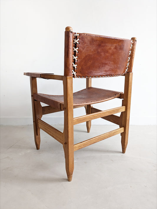 Brown Leather Safari Chair by Werner Biermann for Arte Sano 1960s