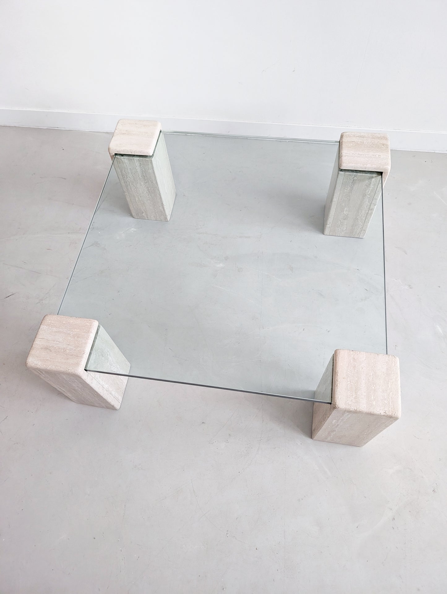 Travertine & Glass Coffee Table 1970's