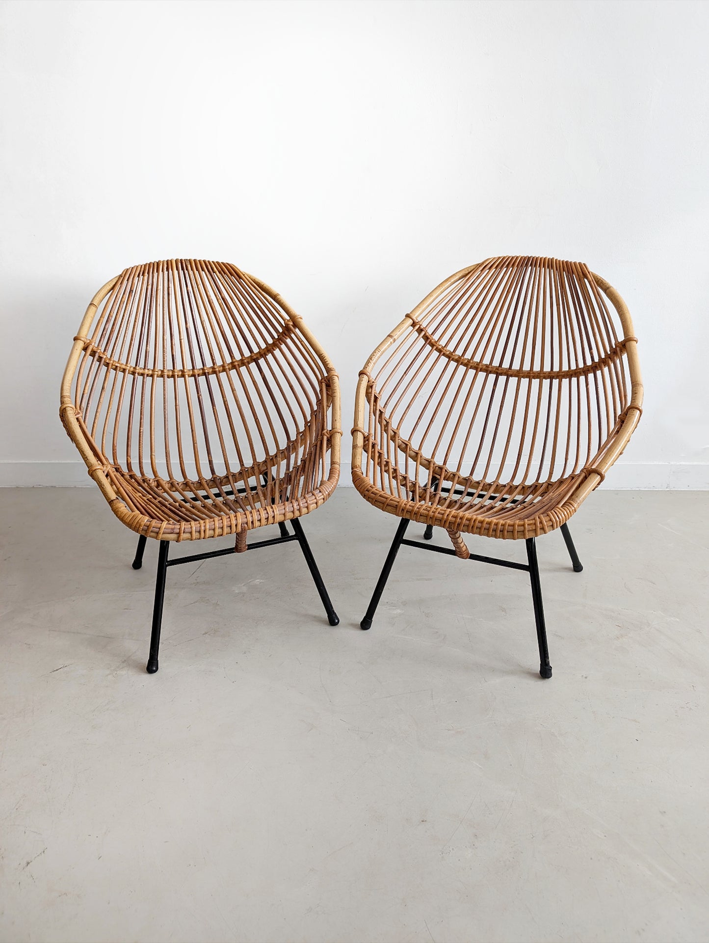 Set of 2 Rattan Bucket Loungechairs 1960s