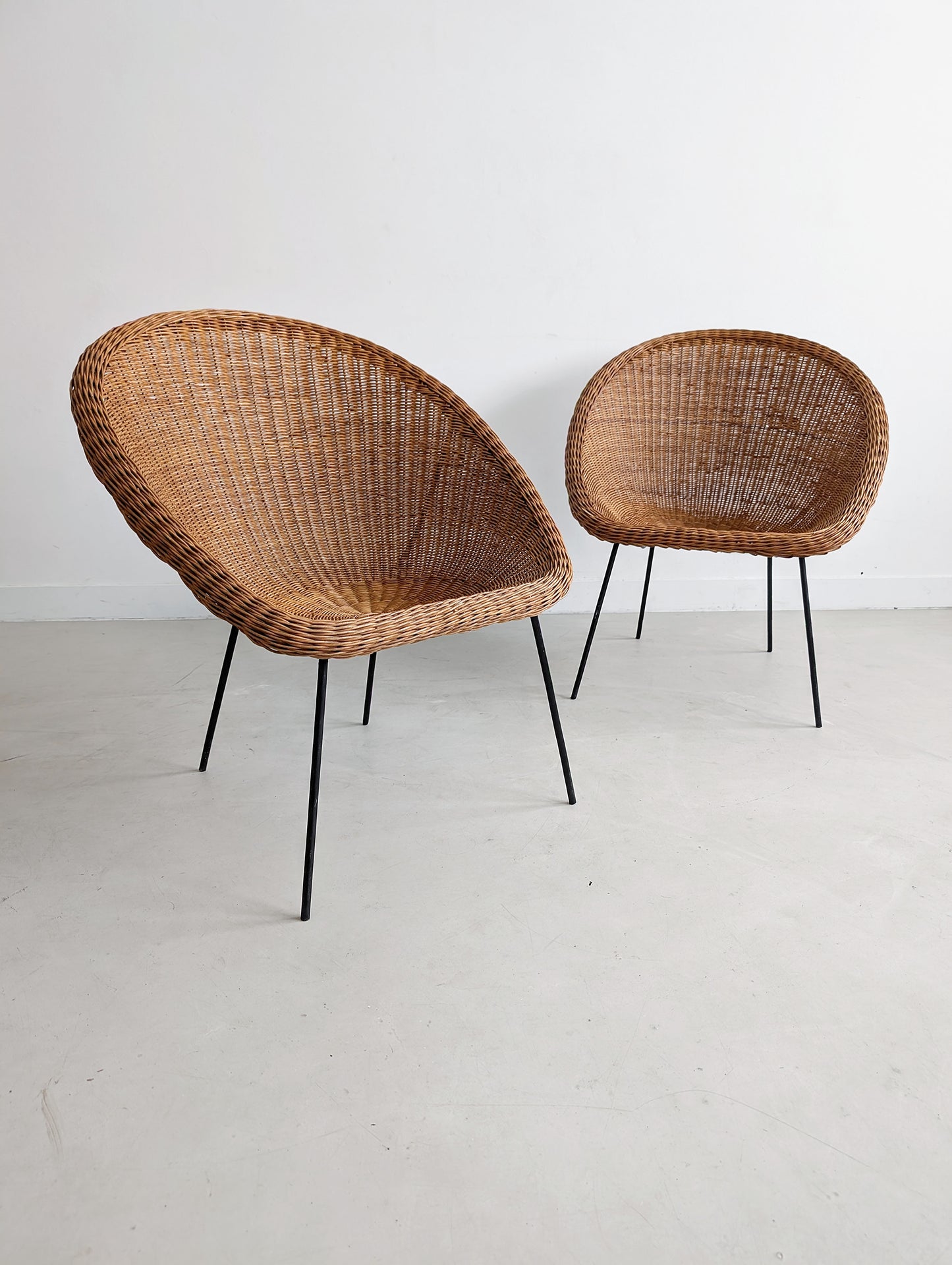 Set of 2 Rattan Bucket Chairs 1970s