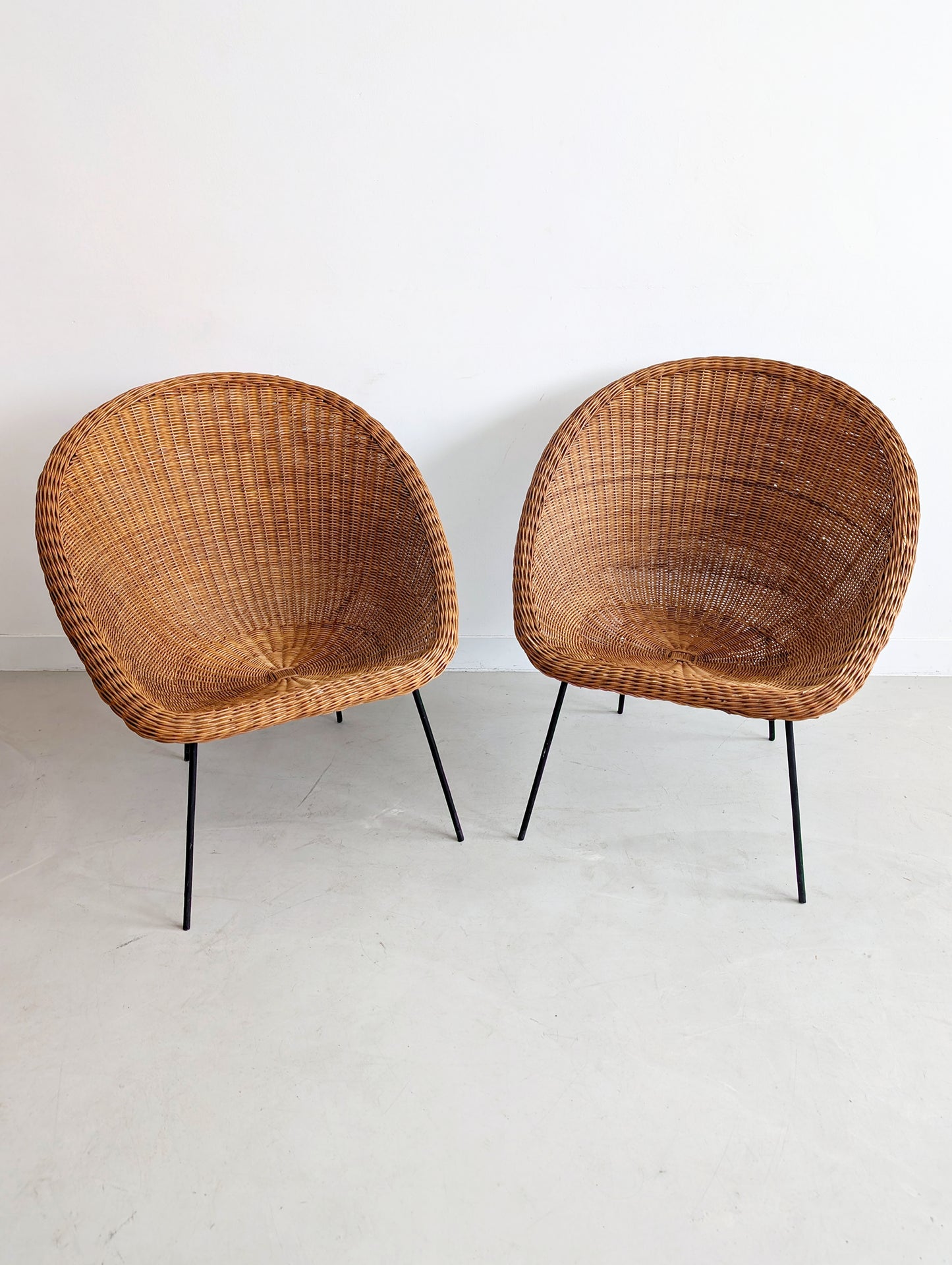 Set of 2 Rattan Bucket Chairs 1970s