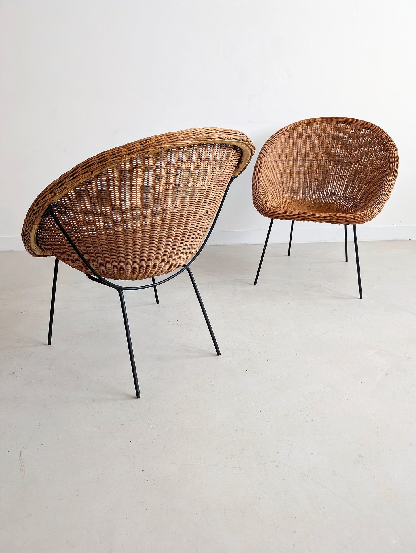 Set of 2 Rattan Bucket Chairs 1970s