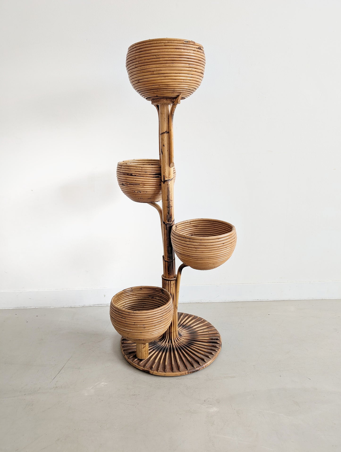 Bamboo Rattan Planter 1970s