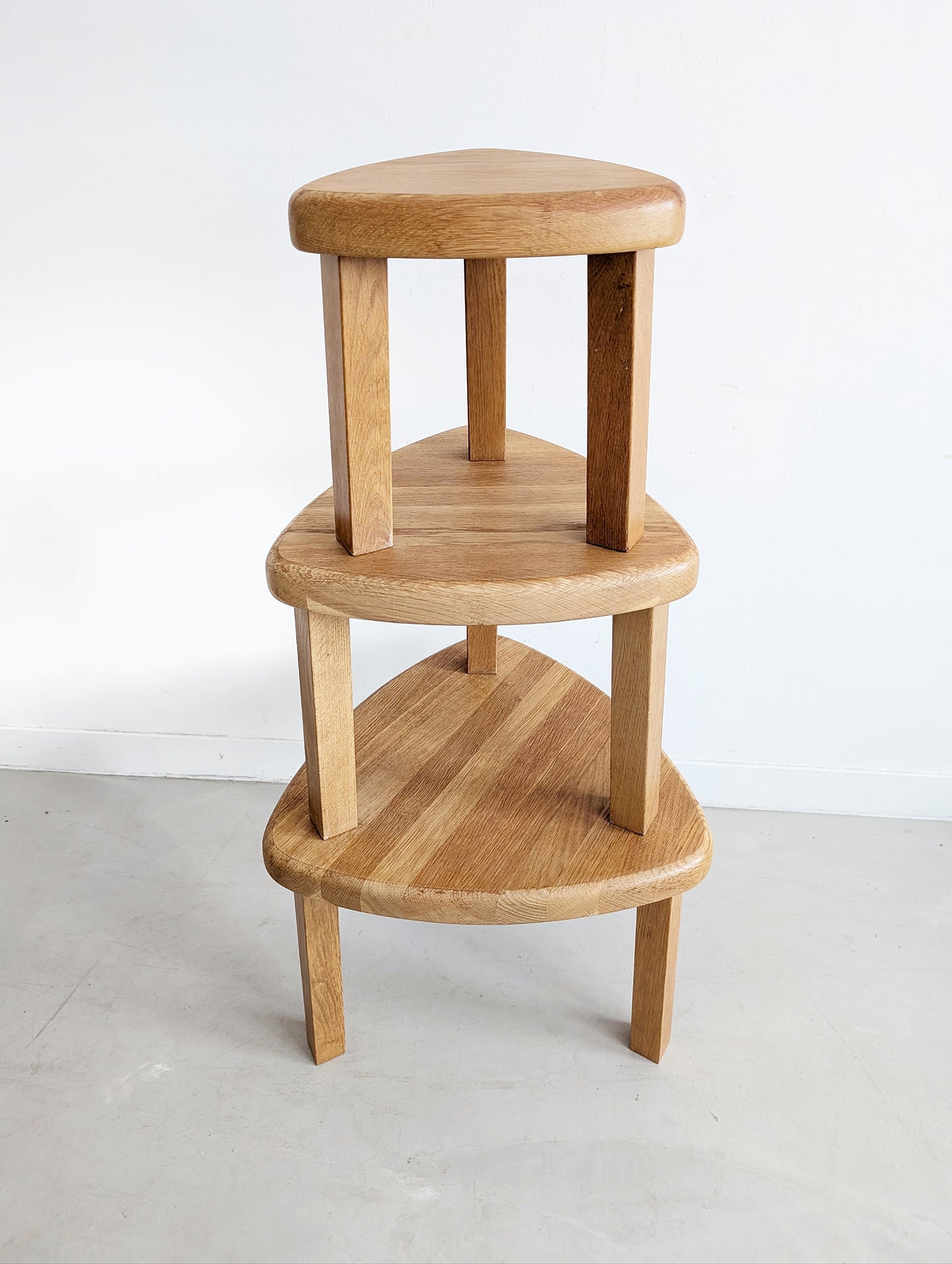 Set of 3 Oak Wood Nesting Tables 1970s