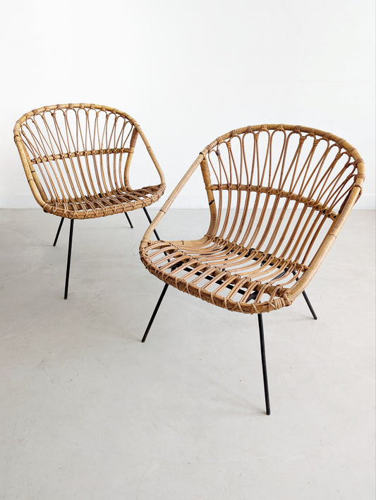 Set of 2 Rattan Lounge Chairs 1960s