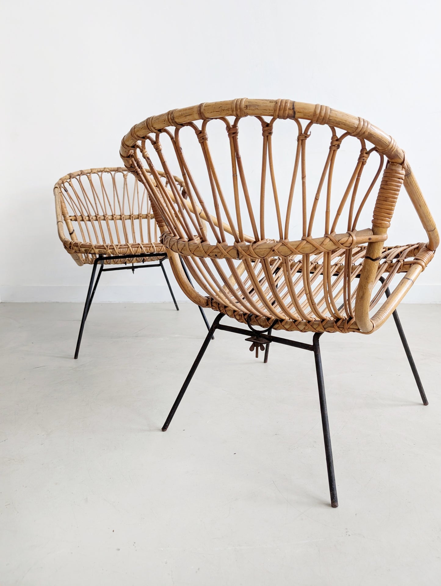Set of 2 Rattan Lounge Chairs 1960s