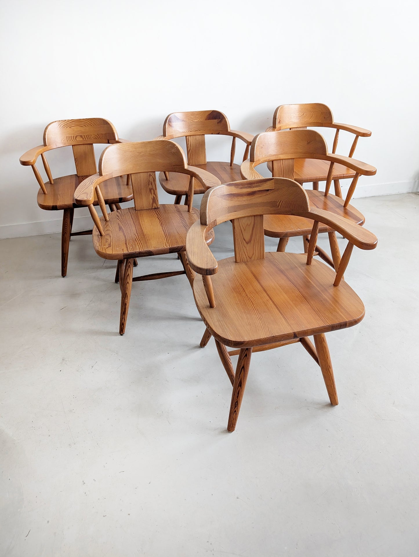Set of 6 Pine Wood Dining Chairs by Asko Finland 1970s