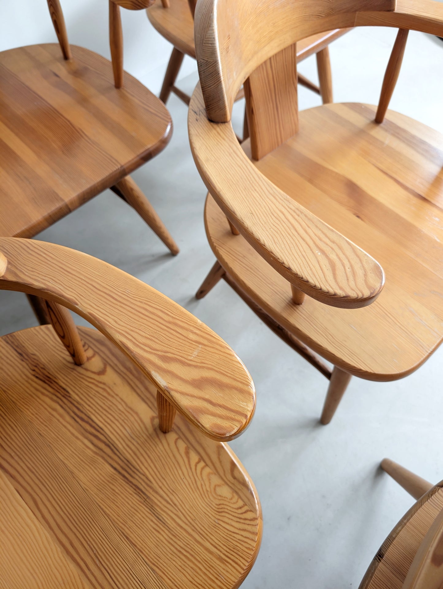 Set of 6 Pine Wood Dining Chairs by Asko Finland 1970s