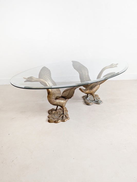 French Brass Swan Coffee Table 1970s