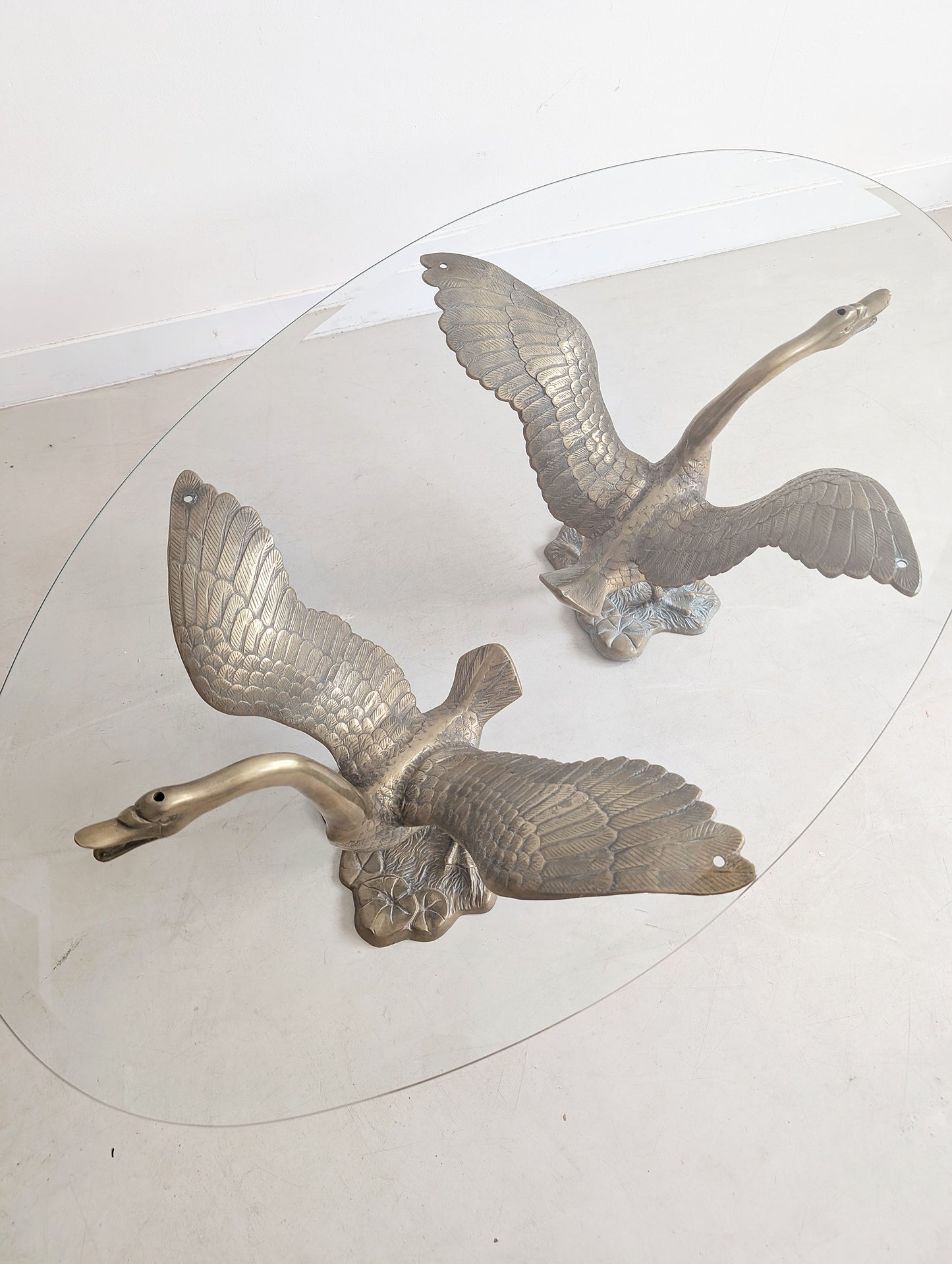 French Brass Swan Coffee Table 1970s