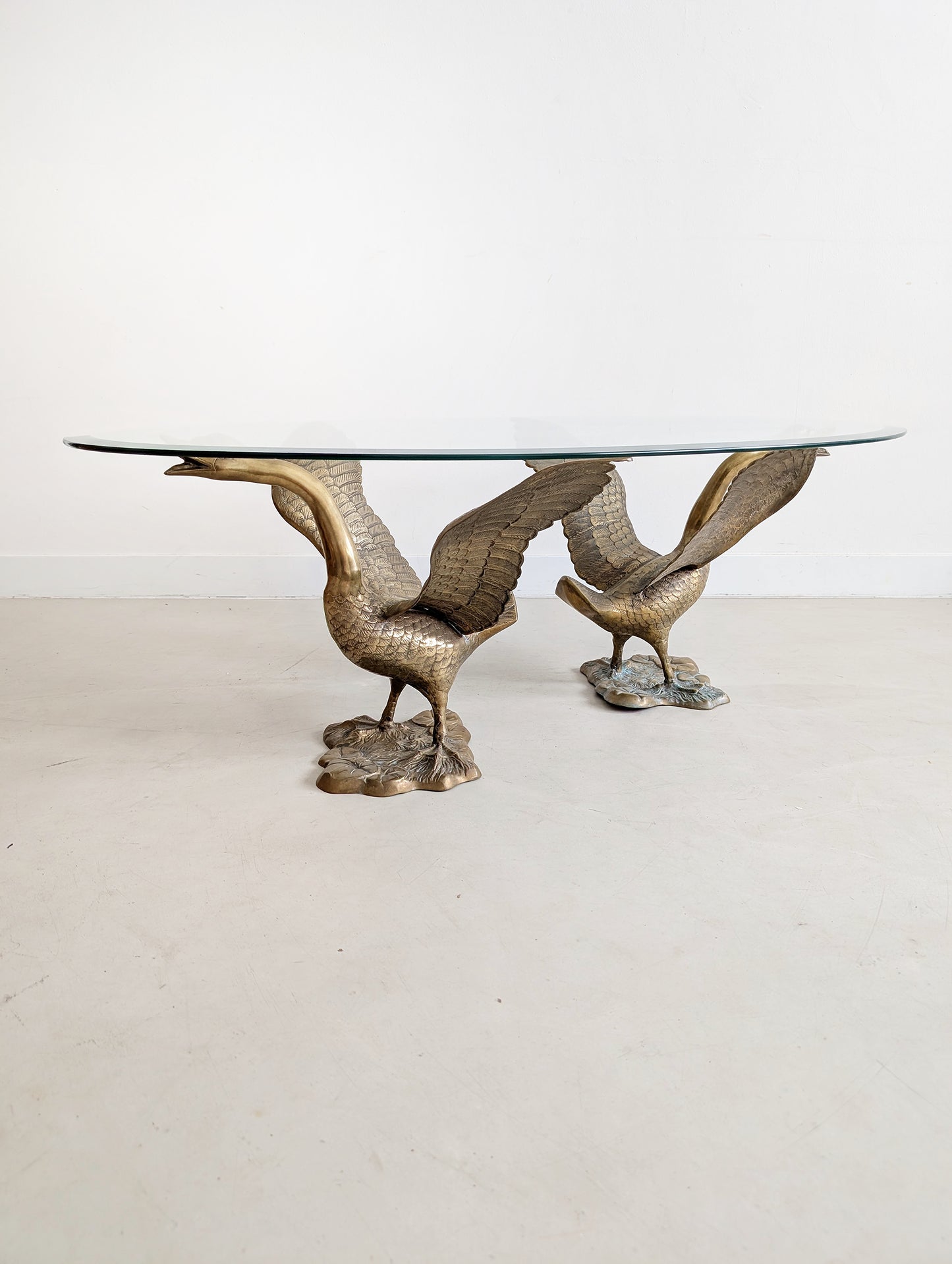 French Brass Swan Coffee Table 1970s