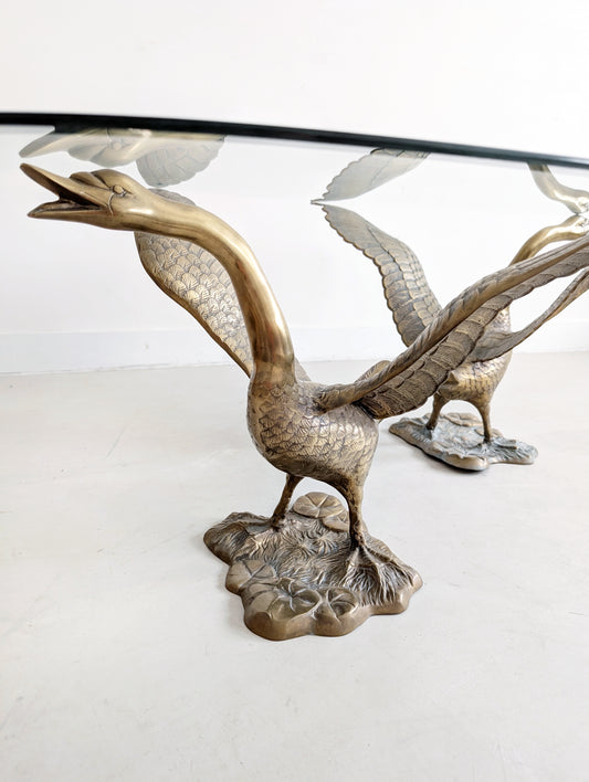 French Brass Swan Coffee Table 1970s
