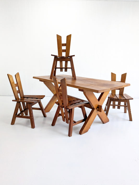 Oakwood Brutalist Dining Set 1970s