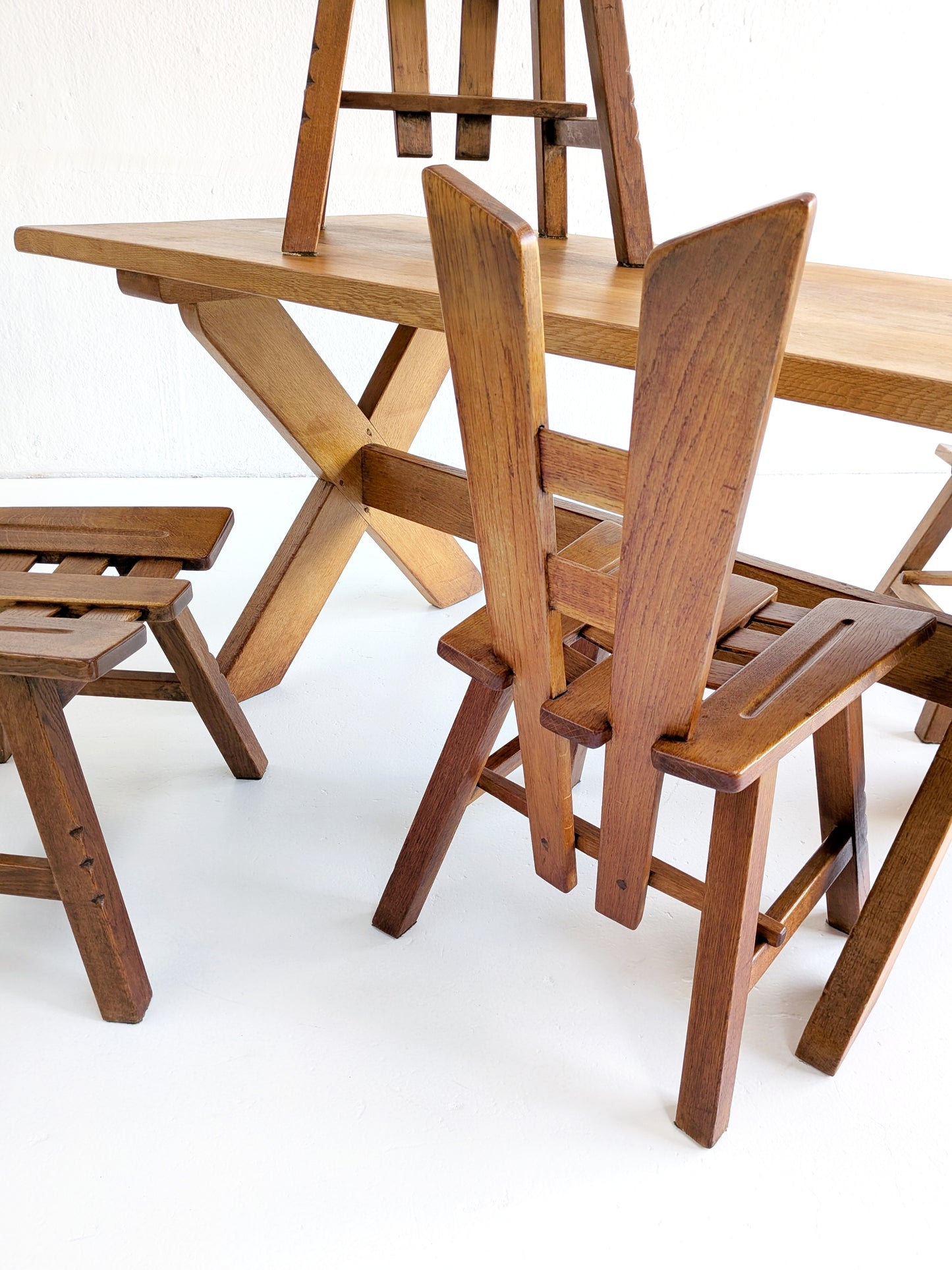 Oakwood Brutalist Dining Set 1970s