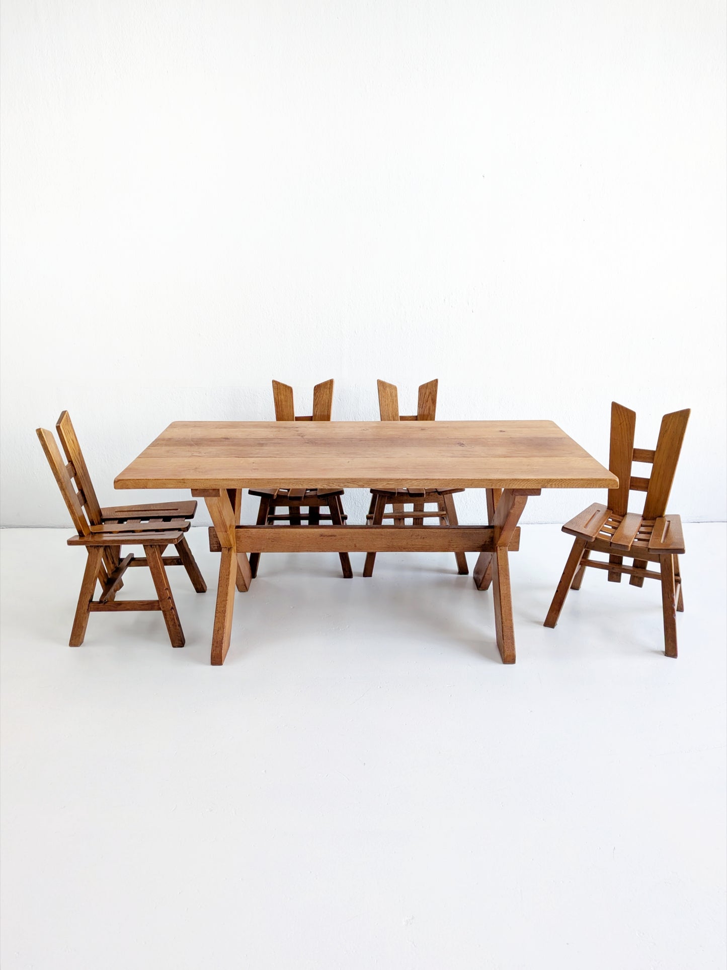 Oakwood Brutalist Dining Set 1970s