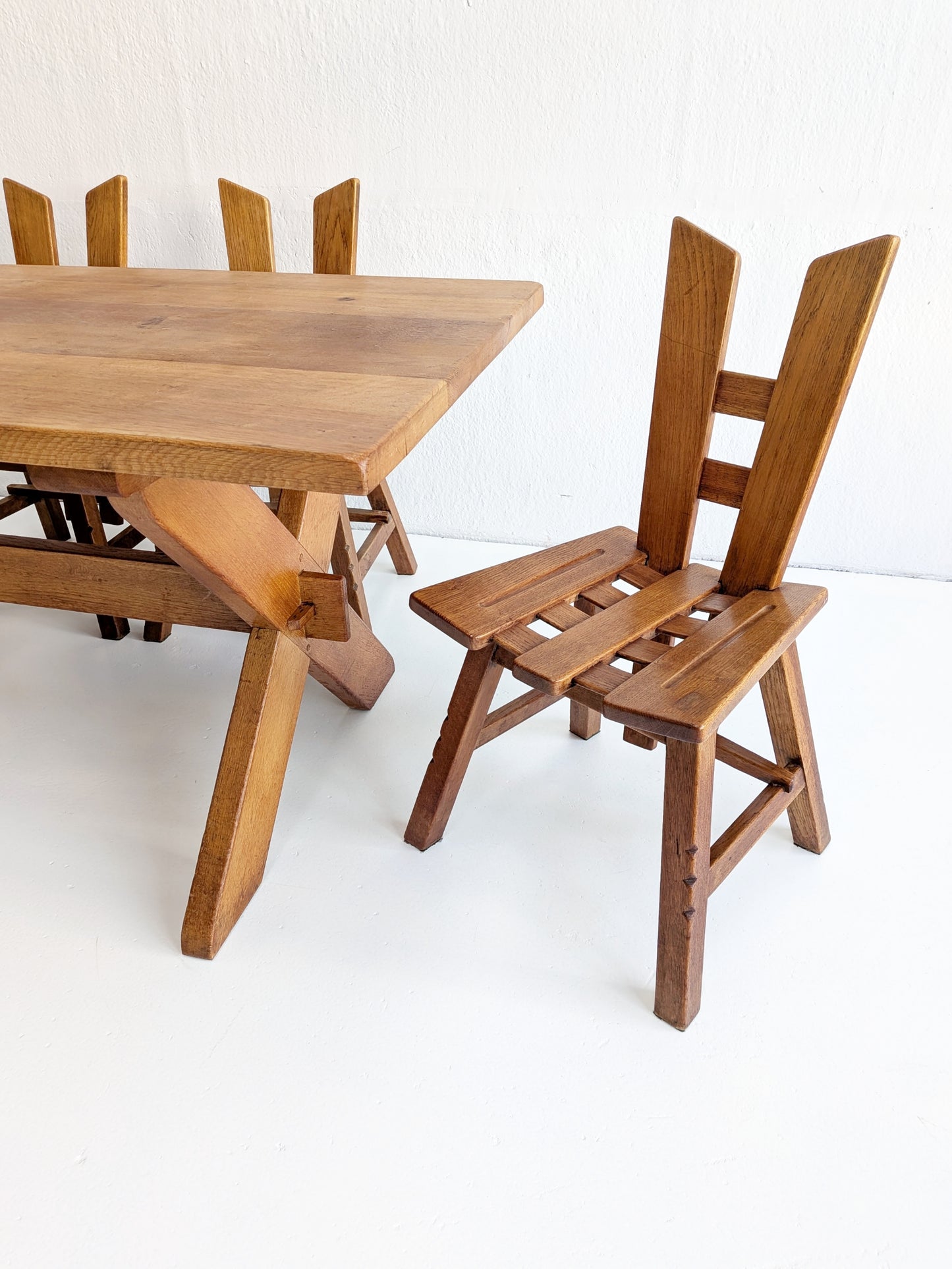 Oakwood Brutalist Dining Set 1970s