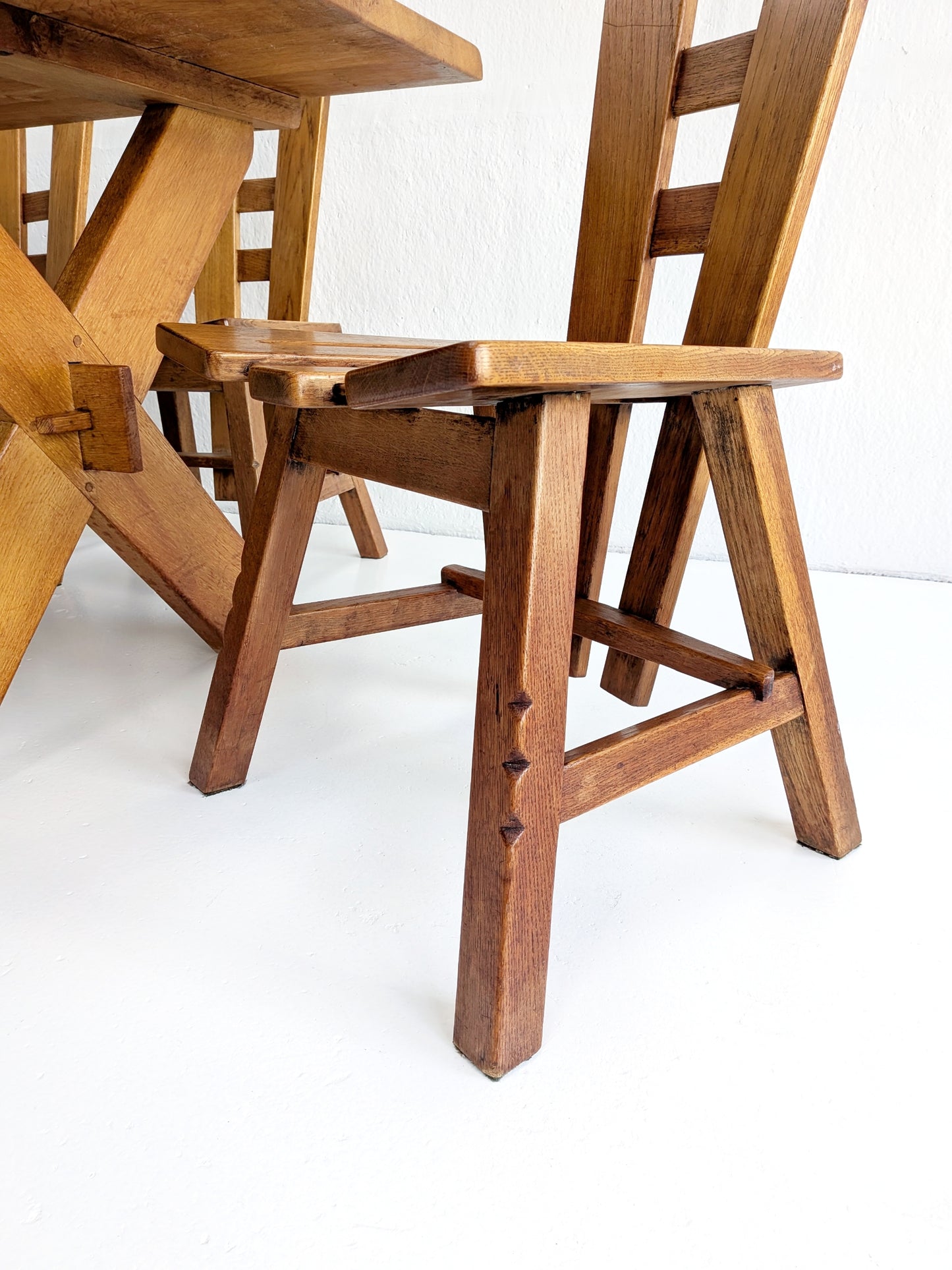 Oakwood Brutalist Dining Set 1970s