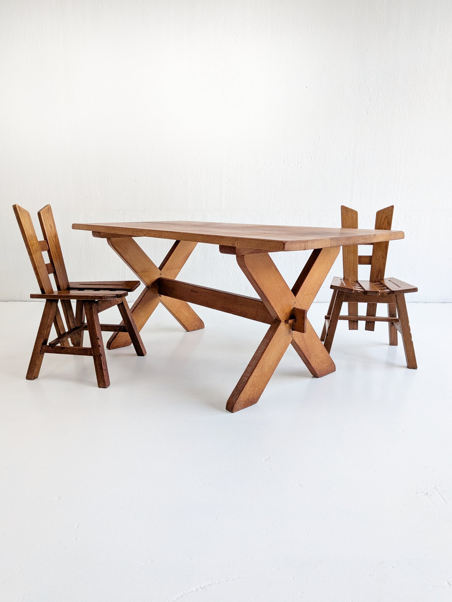 Oakwood Brutalist Dining Set 1970s