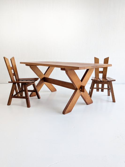 Oakwood Brutalist Dining Set 1970s