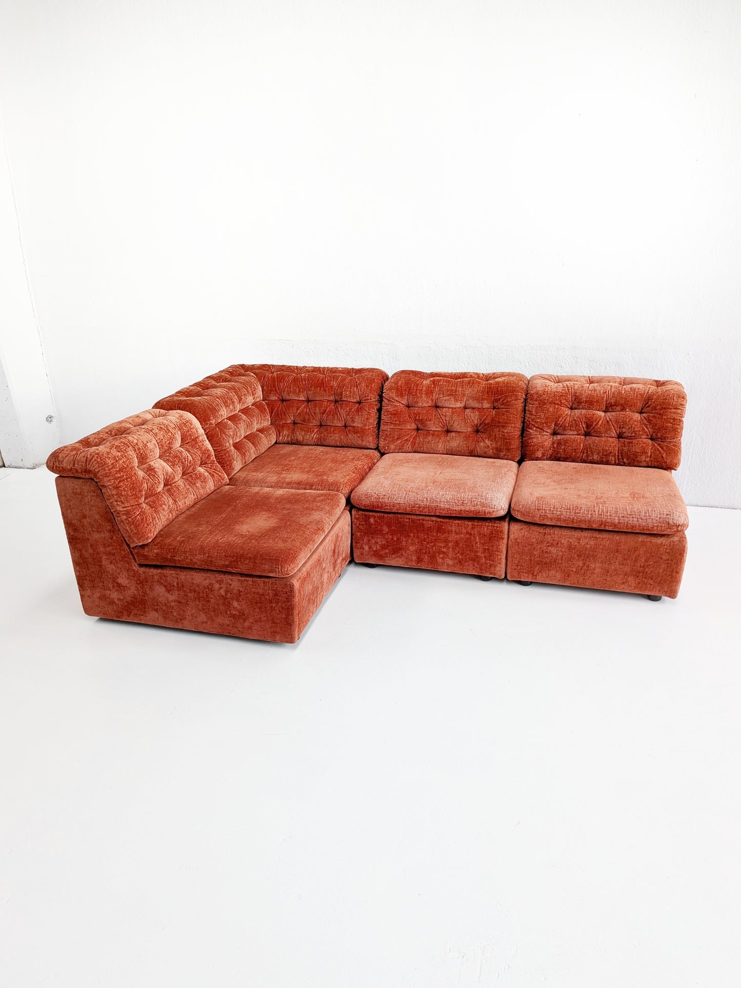 Modular Orange Velvet Sofa 1970s