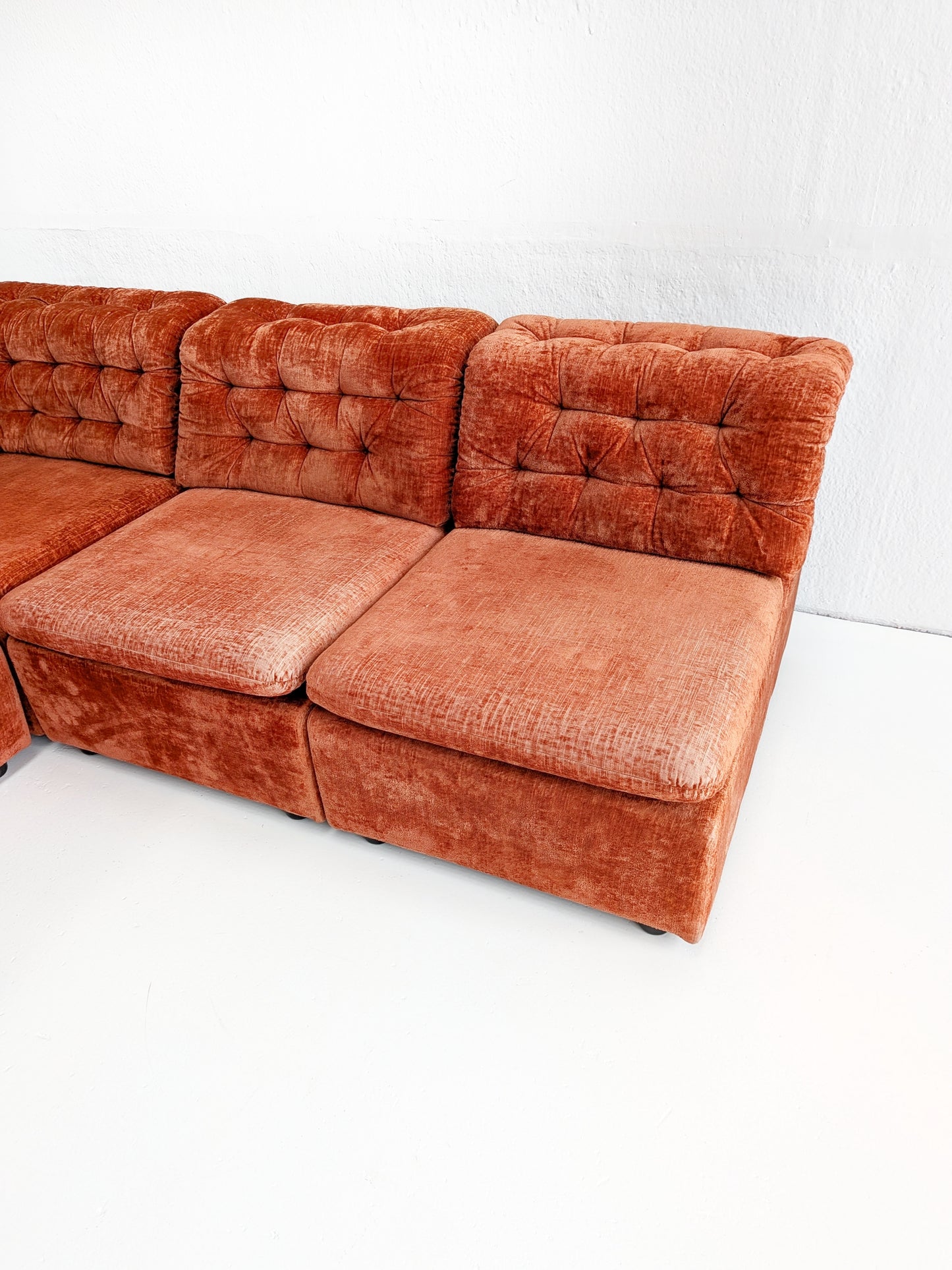 Modular Orange Velvet Sofa 1970s