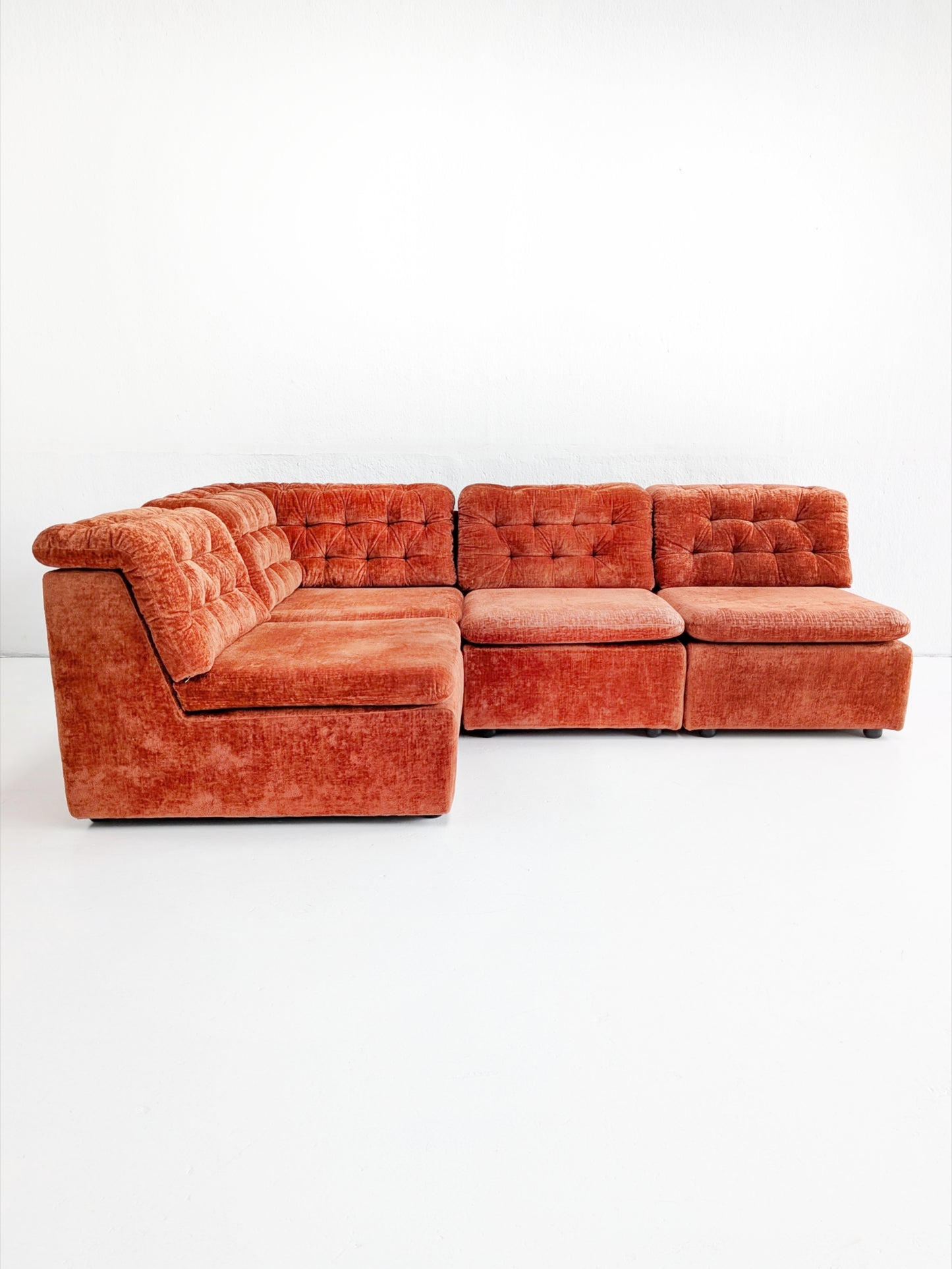 Modular Orange Velvet Sofa 1970s