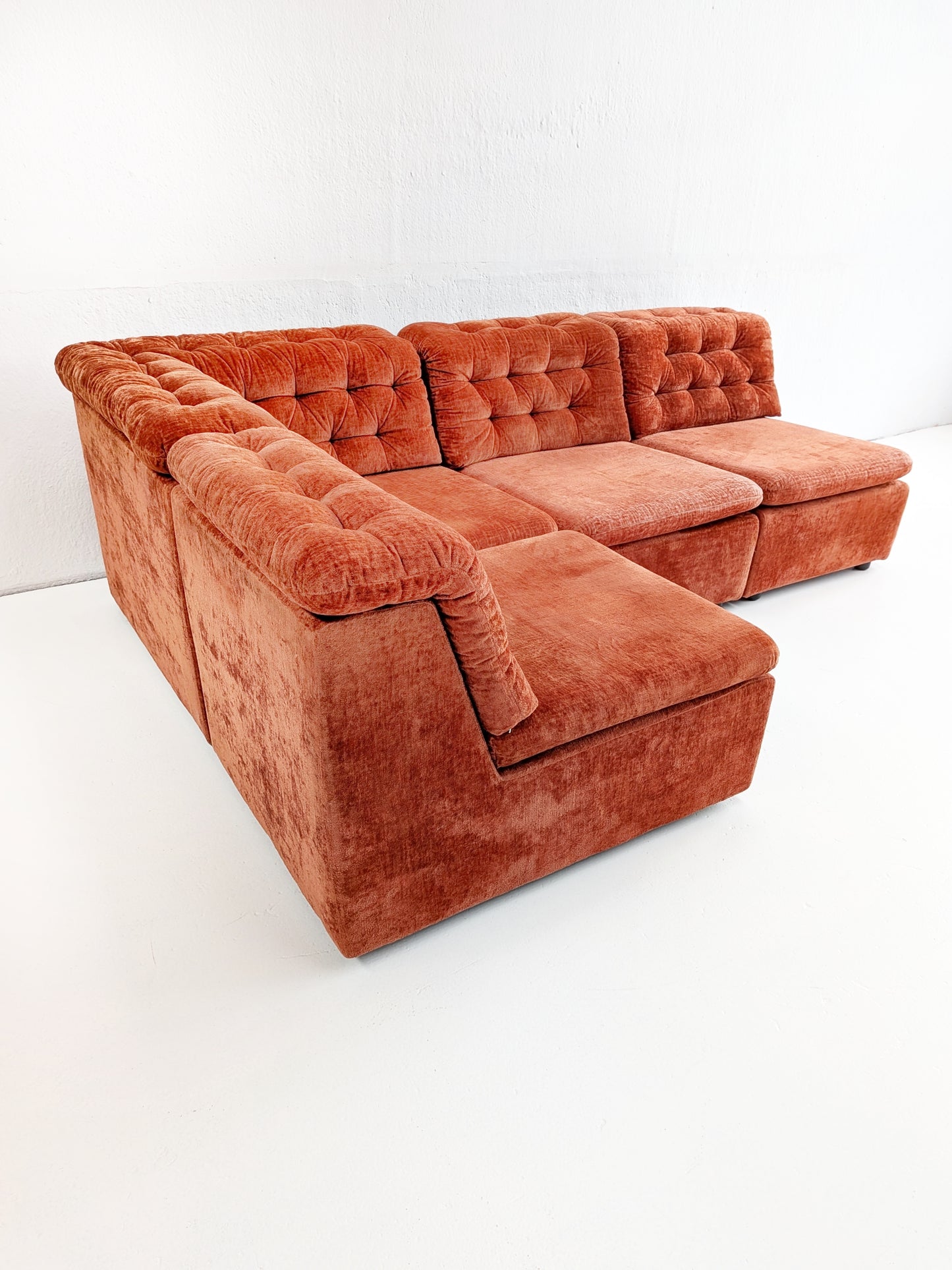 Modular Orange Velvet Sofa 1970s
