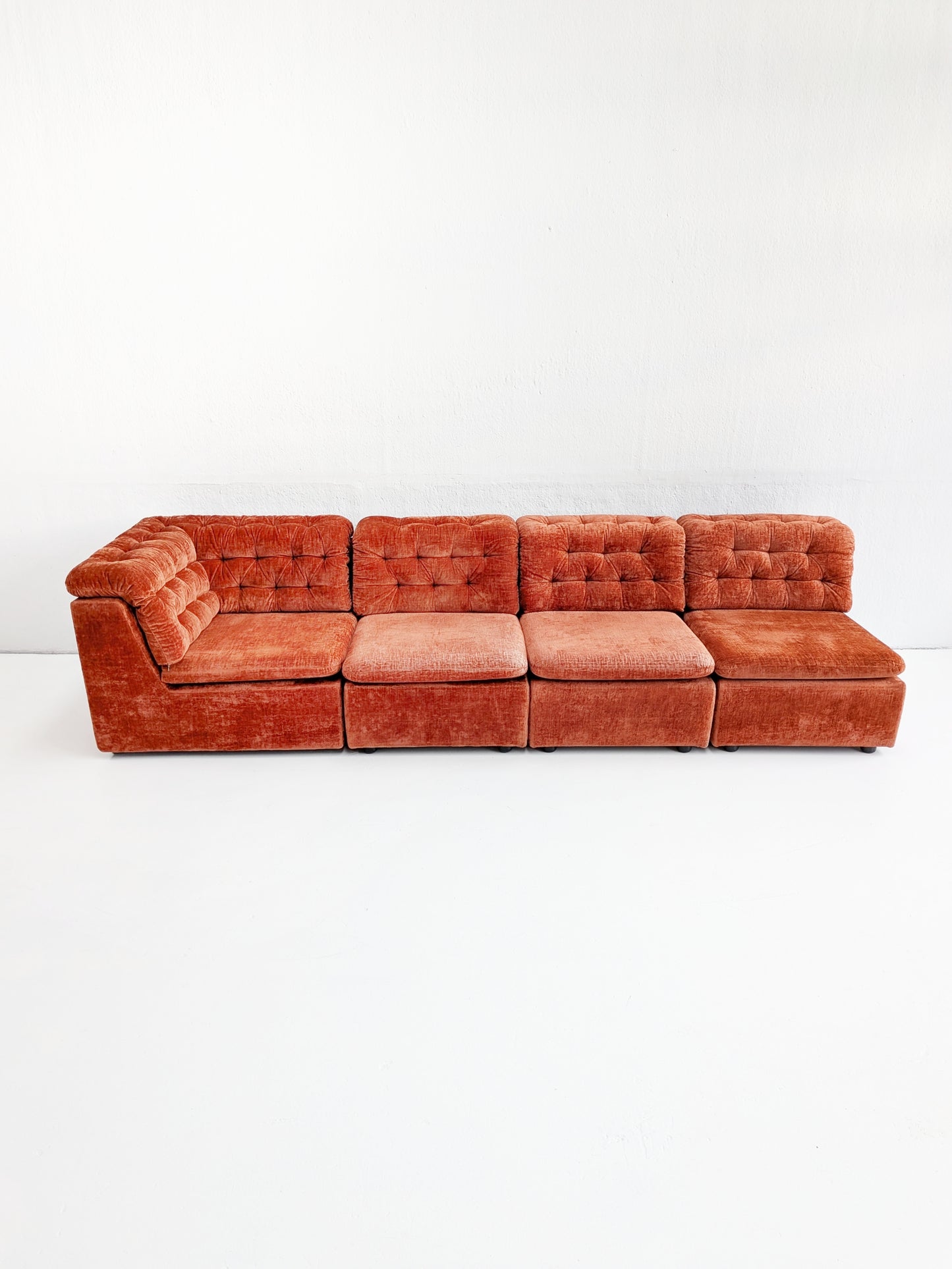 Modular Orange Velvet Sofa 1970s
