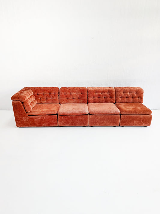 Modular Orange Velvet Sofa 1970s