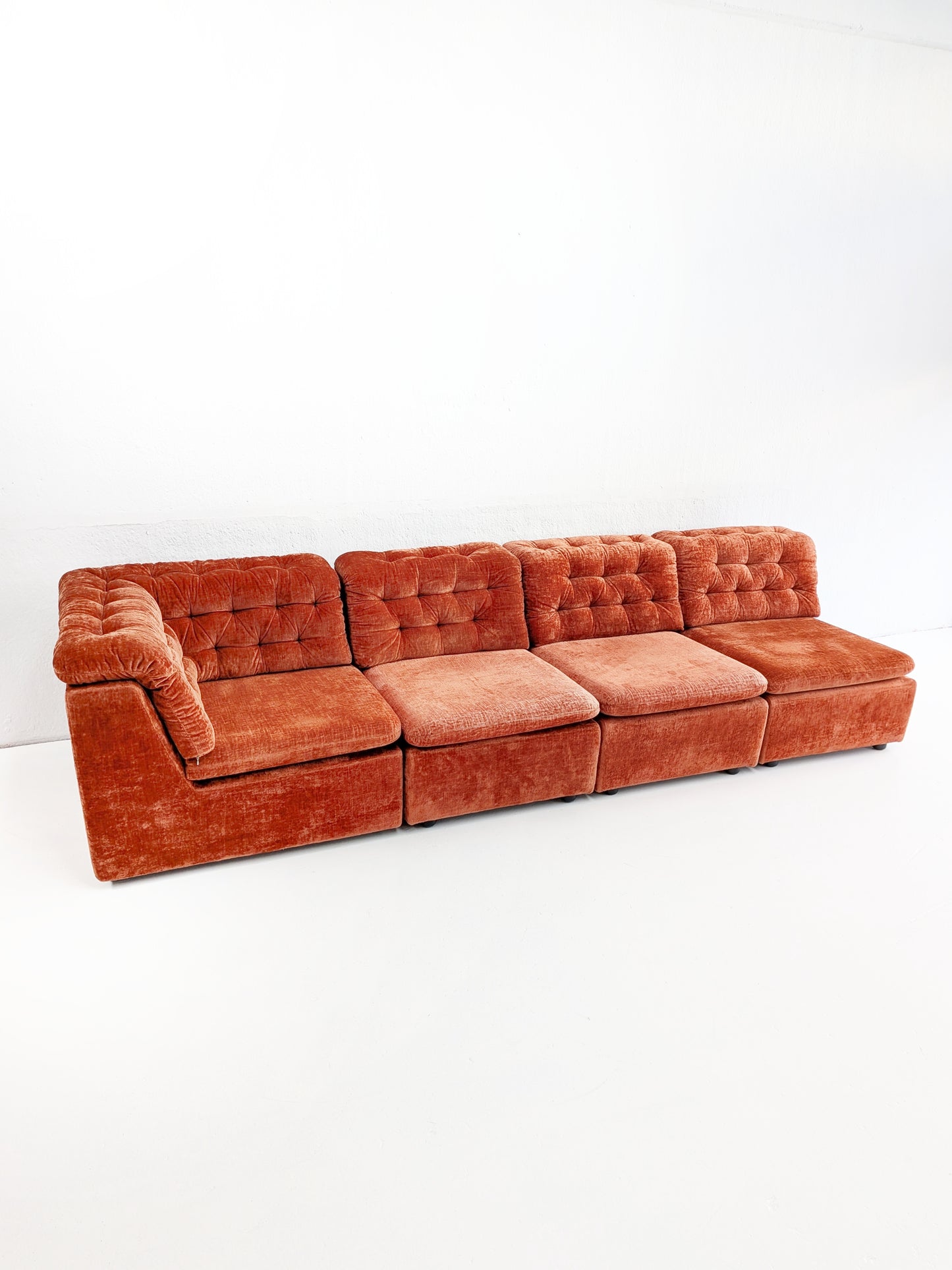 Modular Orange Velvet Sofa 1970s