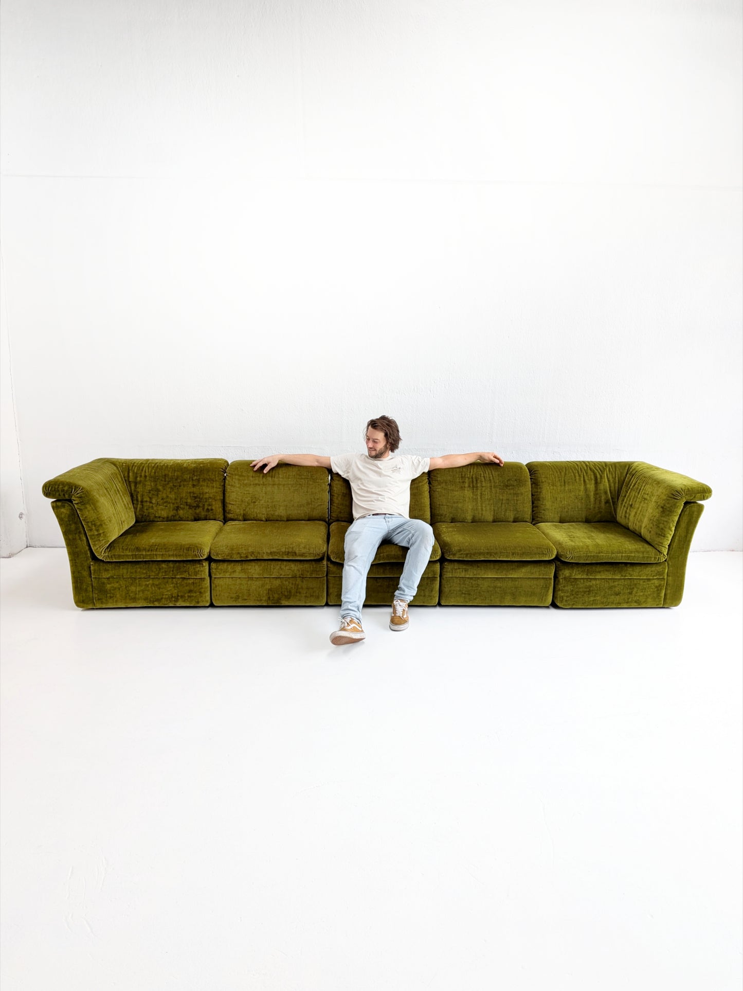 Modular Moss Green Velvet Sofa 1970s
