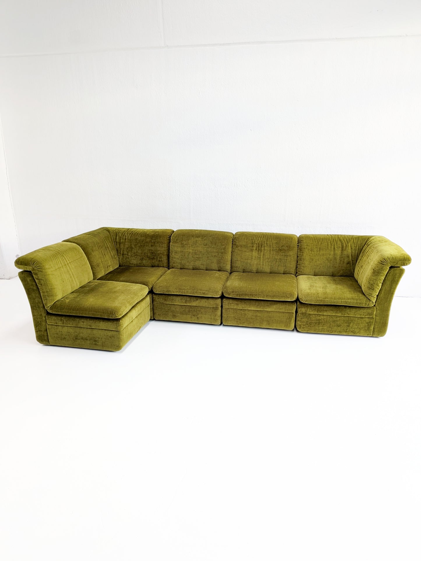 Modular Moss Green Velvet Sofa 1970s
