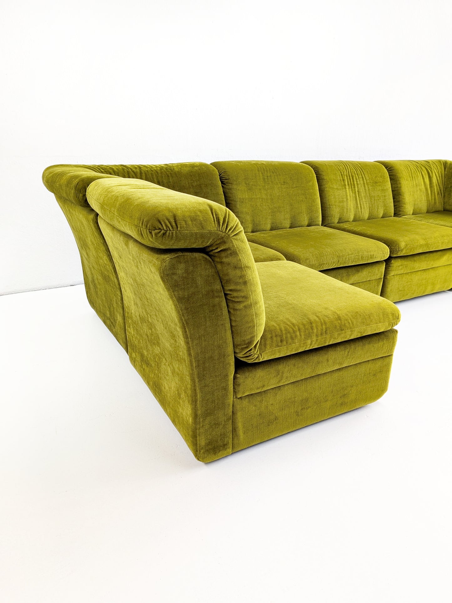 Modular Moss Green Velvet Sofa 1970s