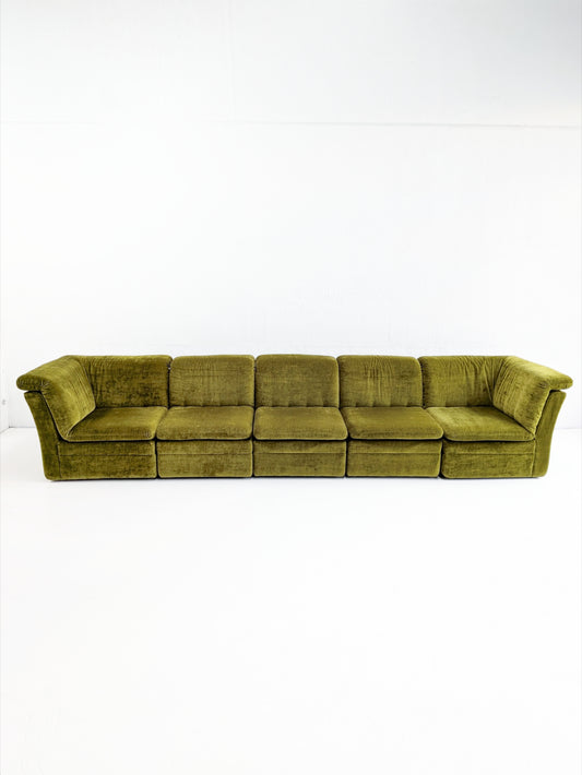 Modular Moss Green Velvet Sofa 1970s