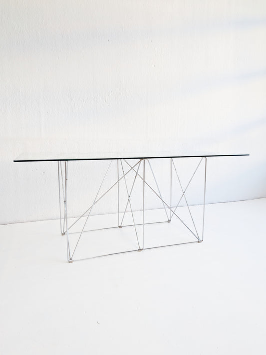 Foldable Steel & Glass Dining Table by Max Sauze 1970s