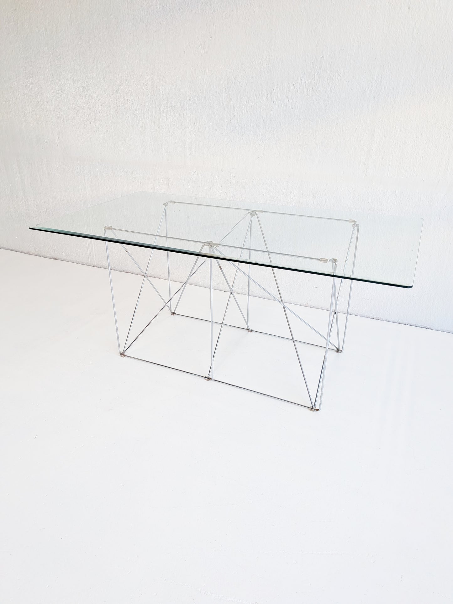 Foldable Steel & Glass Dining Table by Max Sauze 1970s
