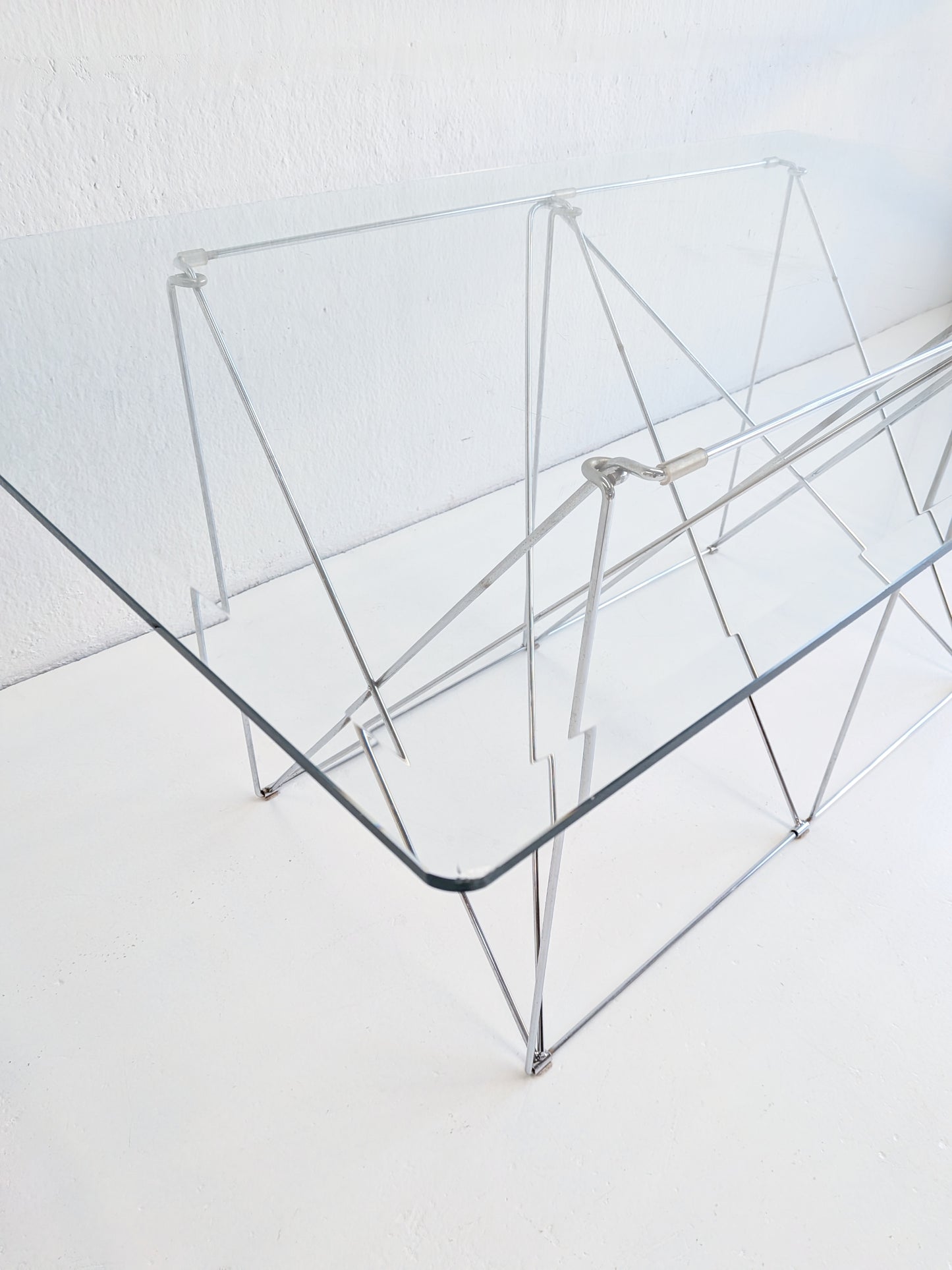 Foldable Steel & Glass Dining Table by Max Sauze 1970s